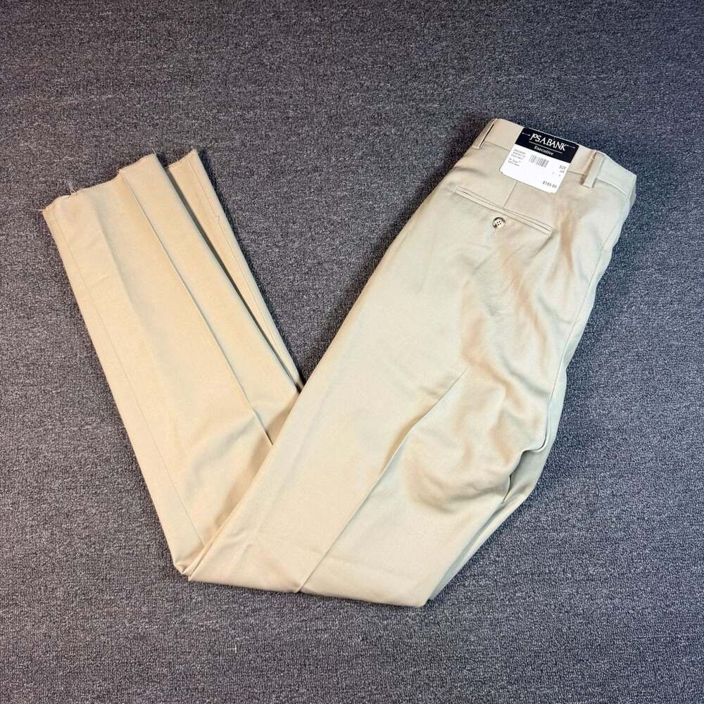 Jos. A. Bank Executive Tailored Fit 100% Wool Dress Pants Khaki Tan 34R/36